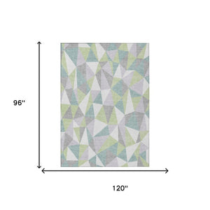 8 Ft X 10 Ft Mint Geometric Polyester Washable Rug for Patio Porch or Living Room