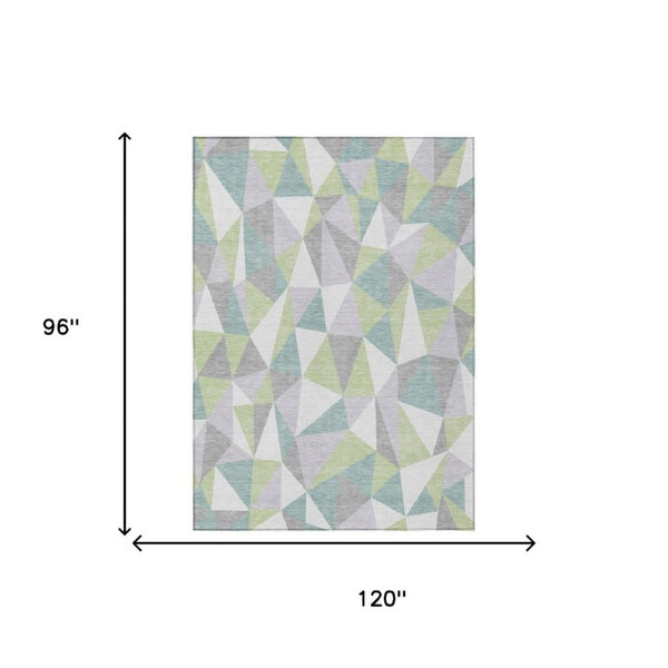 8 Ft X 10 Ft Mint Geometric Polyester Washable Rug for Patio Porch or Living Room