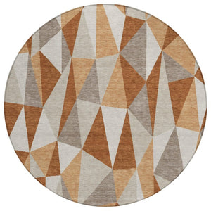 HomeRoots 8 Ft Round Geometric Polyester Area Rug Washable for Indoor Outdoor High Traffic 743353