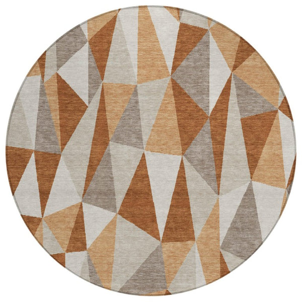 HomeRoots 8 Ft Round Geometric Polyester Area Rug Washable for Indoor Outdoor High Traffic 743353