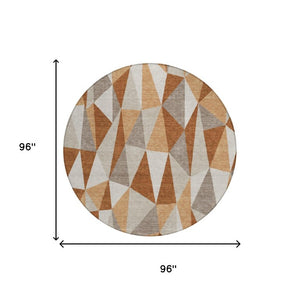 8 Ft Round Geometric Polyester Area Rug Washable for Indoor Outdoor High Traffic