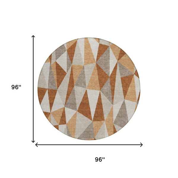 8 Ft Round Geometric Polyester Area Rug Washable for Indoor Outdoor High Traffic
