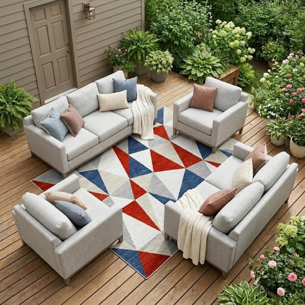 8 Ft X 10 Ft Geometric Polyester Area Rug Washable Stain Resistant Patio Living