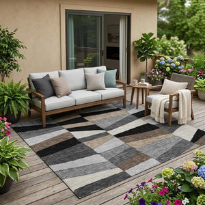 5x8 Black Graphite Geometric Polyester Area Rug Washable for Patio or Living Room