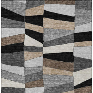 HomeRoots 5x8 Black Graphite Geometric Polyester Area Rug Washable for Patio or Living Room 743367