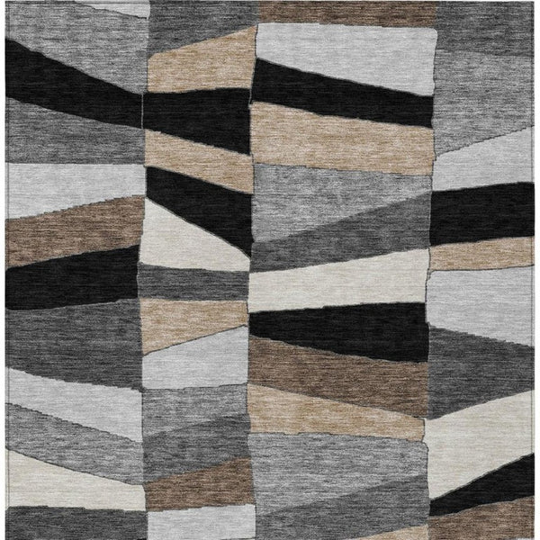 HomeRoots 5x8 Black Graphite Geometric Polyester Area Rug Washable for Patio or Living Room 743367
