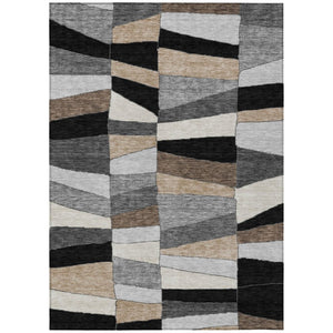 5x8 Black Graphite Geometric Polyester Area Rug Washable for Patio or Living Room