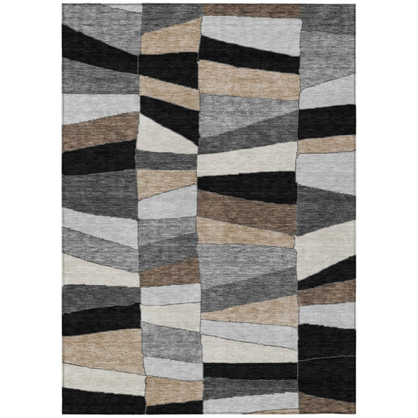 5x8 Black Graphite Geometric Polyester Area Rug Washable for Patio or Living Room