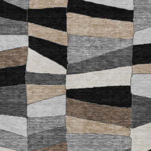 5x8 Black Graphite Geometric Polyester Area Rug Washable for Patio or Living Room