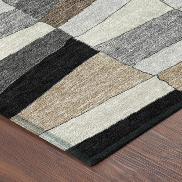 5x8 Black Graphite Geometric Polyester Area Rug Washable for Patio or Living Room