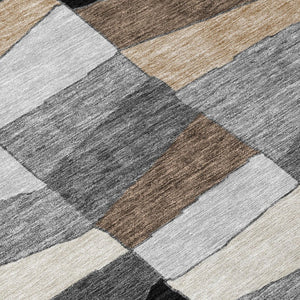 5x8 Black Graphite Geometric Polyester Area Rug Washable for Patio or Living Room