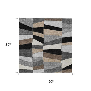 5x8 Black Graphite Geometric Polyester Area Rug Washable for Patio or Living Room