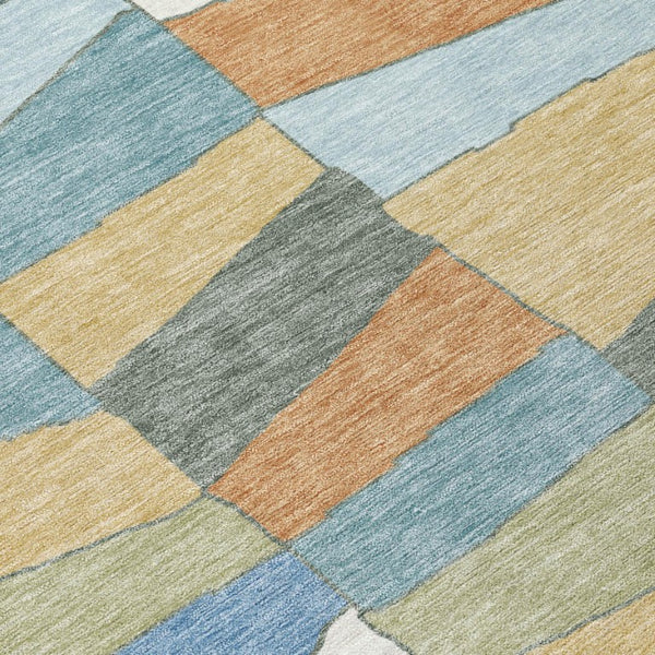 5 X 8 Blue Ivory Geometric Polyester Area Rug Washable for Indoor Outdoor Use
