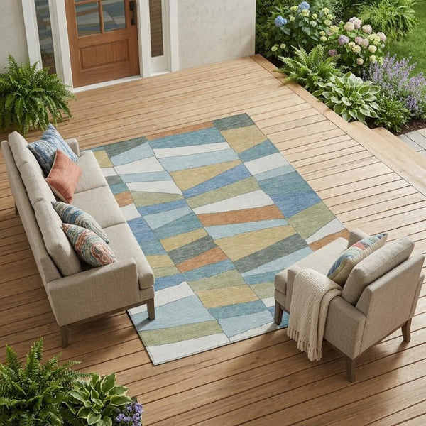 8 Ft X 10 Ft Geometric Polyester Area Rug Washable for Patios and Living Rooms