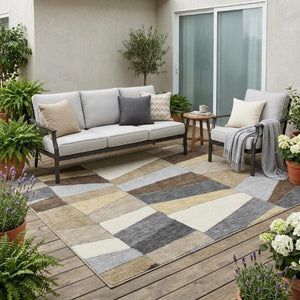 5 X 8 Chocolate Brown Geometric Polyester Area Rug Washable for Indoor Outdoor Use