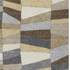 5 X 8 Chocolate Brown Geometric Polyester Area Rug Washable for Indoor Outdoor Use