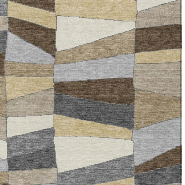 5 X 8 Chocolate Brown Geometric Polyester Area Rug Washable for Indoor Outdoor Use