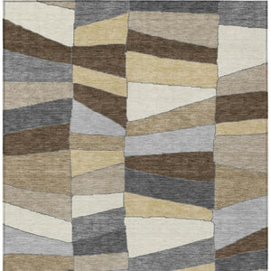 5 X 8 Chocolate Brown Geometric Polyester Area Rug Washable for Indoor Outdoor Use