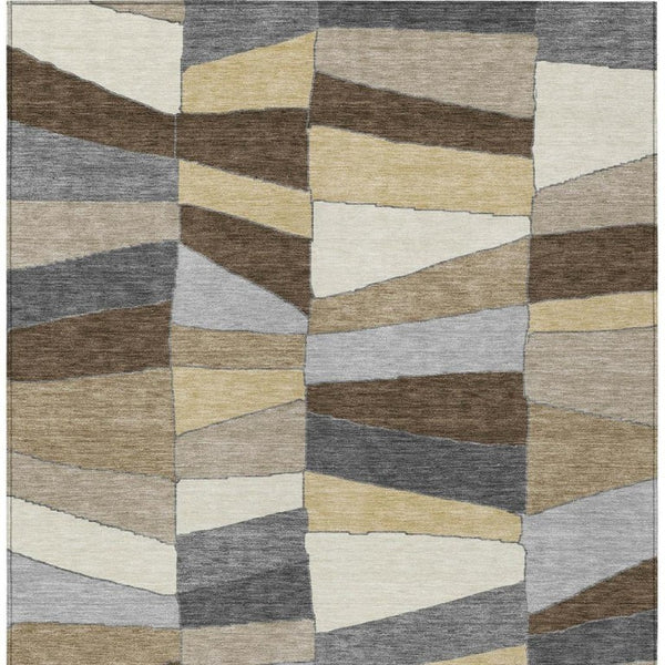 5 X 8 Chocolate Brown Geometric Polyester Area Rug Washable for Indoor Outdoor Use