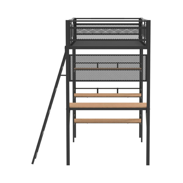 English Elm Metal Full Over Twin Bunk Bed with Integrated Desk Powder Coated Steel Frame Matte Black B016P464473