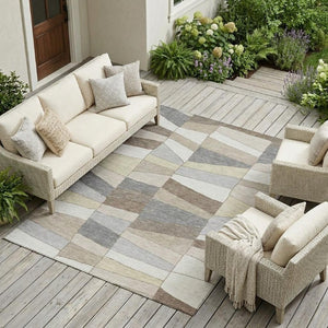 8x10 Ivory Beige Geometric Polyester Area Rug Stain Resistant for Patio or Living Room