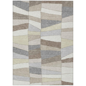 HomeRoots 8x10 Ivory Beige Geometric Polyester Area Rug Stain Resistant for Patio or Living Room 743387
