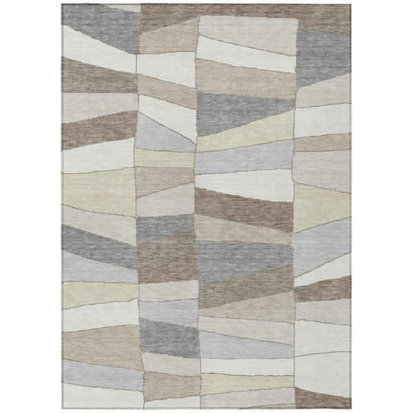 HomeRoots 8x10 Ivory Beige Geometric Polyester Area Rug Stain Resistant for Patio or Living Room 743387