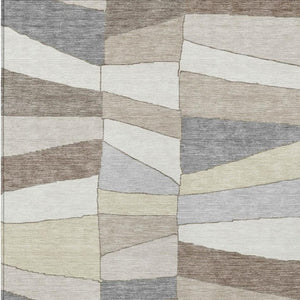 8x10 Ivory Beige Geometric Polyester Area Rug Stain Resistant for Patio or Living Room