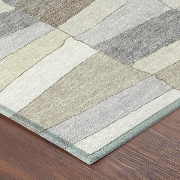 8x10 Ivory Beige Geometric Polyester Area Rug Stain Resistant for Patio or Living Room