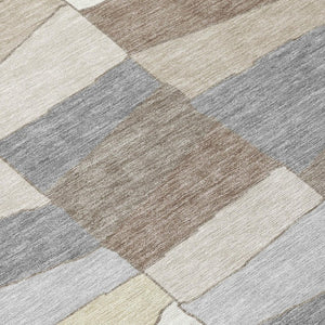 8x10 Ivory Beige Geometric Polyester Area Rug Stain Resistant for Patio or Living Room