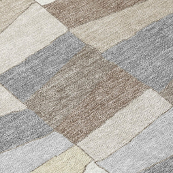 8x10 Ivory Beige Geometric Polyester Area Rug Stain Resistant for Patio or Living Room