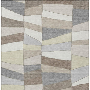 8x10 Ivory Beige Geometric Polyester Area Rug Stain Resistant for Patio or Living Room