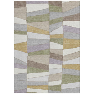 5 X 8 Pewter Gray Geometric Polyester Area Rug Washable Stain Resistant Indoor Outdoor