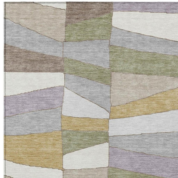 5 X 8 Pewter Gray Geometric Polyester Area Rug Washable Stain Resistant Indoor Outdoor