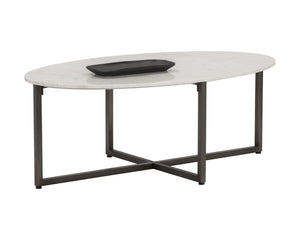 Sunpan Kiara Coffee Table - Elegant White Marble Top with Gunmetal Base, Modern Minimalist Design for Your Home Oval - 47W x 27.5D x 17H