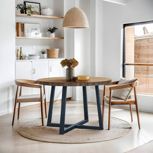 JLA Home Chapel Hill - Round Round Dining Table Wheat Veneer Top with Slate Legs — Compact Modern-Farmhouse, Durable 26" High CH121-1004