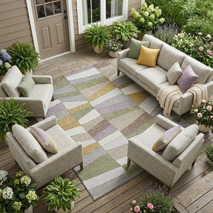 9 X 12 Pewter Gray Geometric Polyester Area Rug Stain Resistant Indoor Outdoor