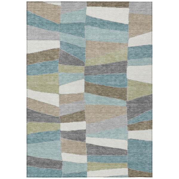 HomeRoots 5 X 8 Teal Beige Geometric Polyester Area Rug Washable Stain Resistant Indoor Outdoor 743403
