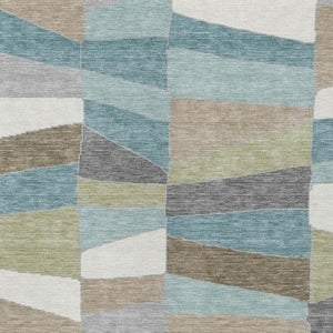 5 X 8 Teal Beige Geometric Polyester Area Rug Washable Stain Resistant Indoor Outdoor