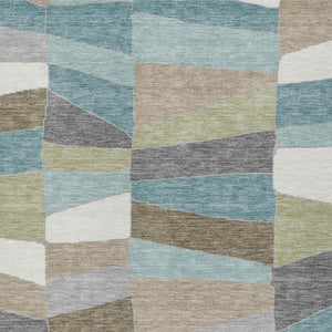 10 X 14 Teal Beige Geometric Polyester Area Rug Washable for Indoor Outdoor Use