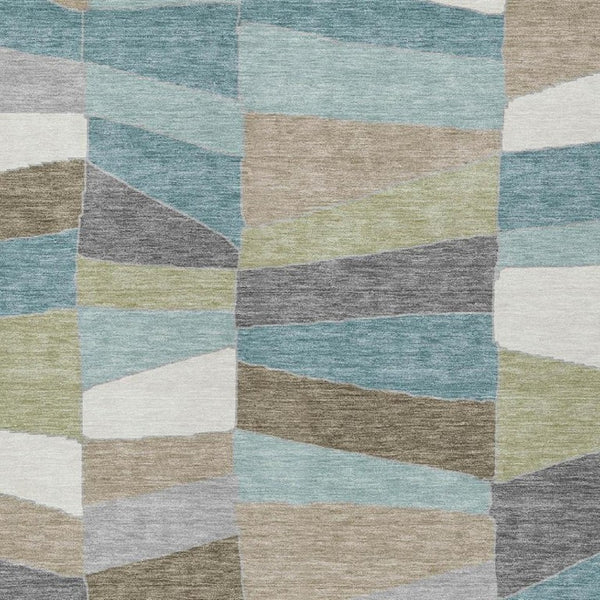10 X 14 Teal Beige Geometric Polyester Area Rug Washable for Indoor Outdoor Use