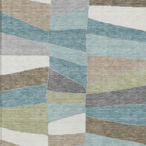 10 X 14 Teal Beige Geometric Polyester Area Rug Washable for Indoor Outdoor Use