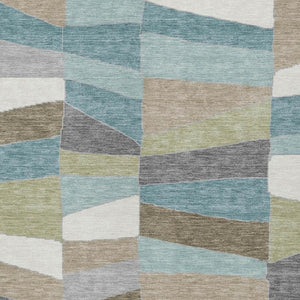 10 X 14 Teal Beige Geometric Polyester Area Rug Washable for Indoor Outdoor Use