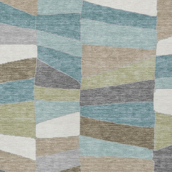 10 X 14 Teal Beige Geometric Polyester Area Rug Washable for Indoor Outdoor Use