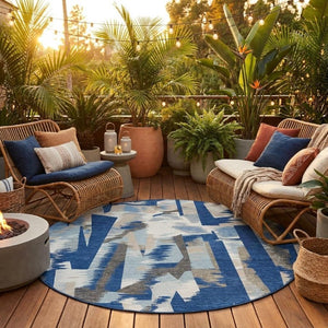 8 Foot Round Abstract Polyester Area Rug Washable and Stain Resistant for Patio
