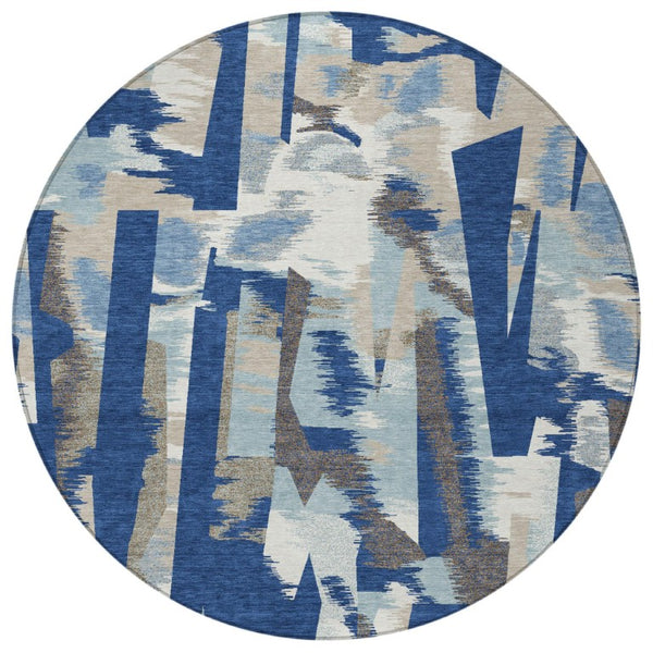 HomeRoots 8 Foot Round Abstract Polyester Area Rug Washable and Stain Resistant for Patio 743410