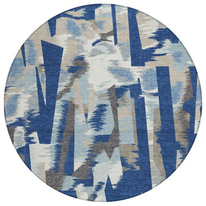 8 Foot Round Abstract Polyester Area Rug Washable and Stain Resistant for Patio