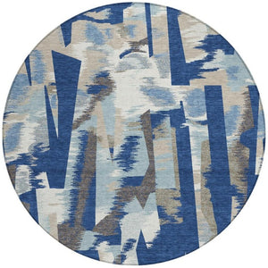 8 Foot Round Abstract Polyester Area Rug Washable and Stain Resistant for Patio