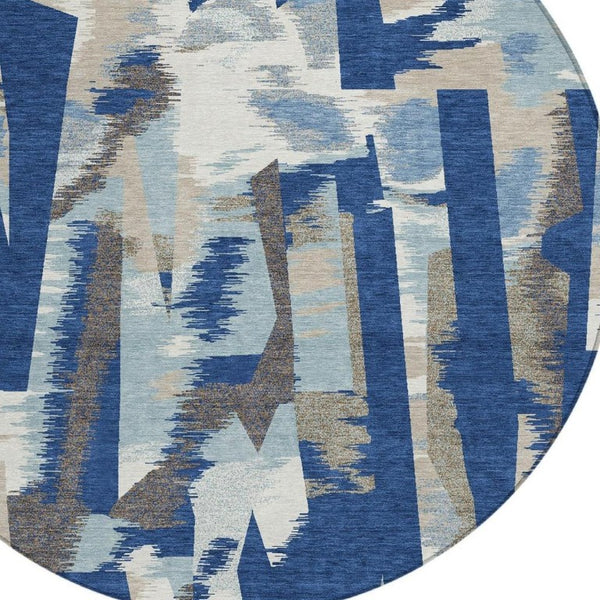 8 Foot Round Abstract Polyester Area Rug Washable and Stain Resistant for Patio
