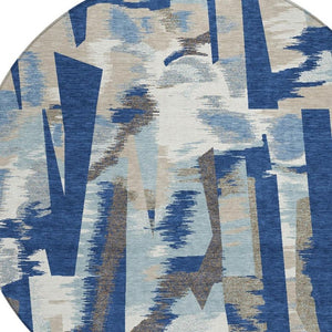 8 Foot Round Abstract Polyester Area Rug Washable and Stain Resistant for Patio